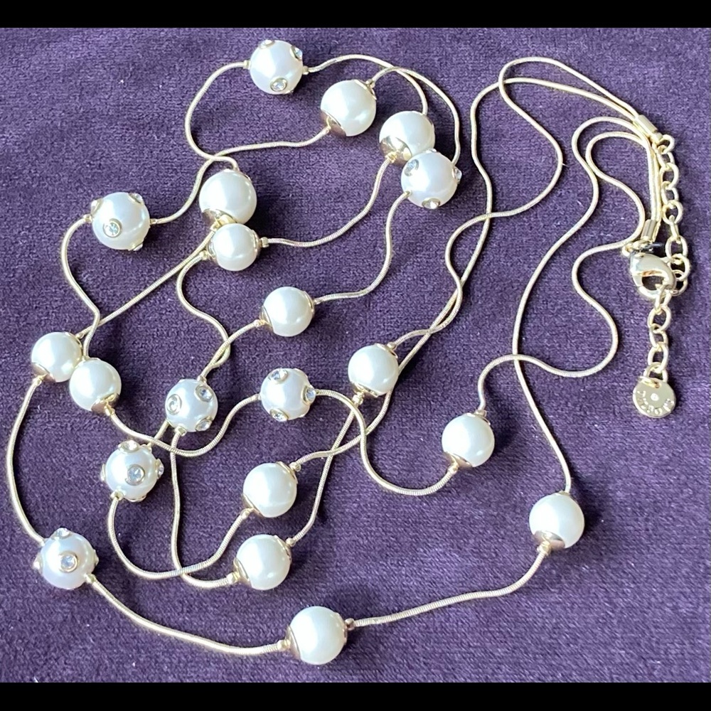 TALBOTS Dual Strand, Faux Pearl & Crystal Bead Necklace
